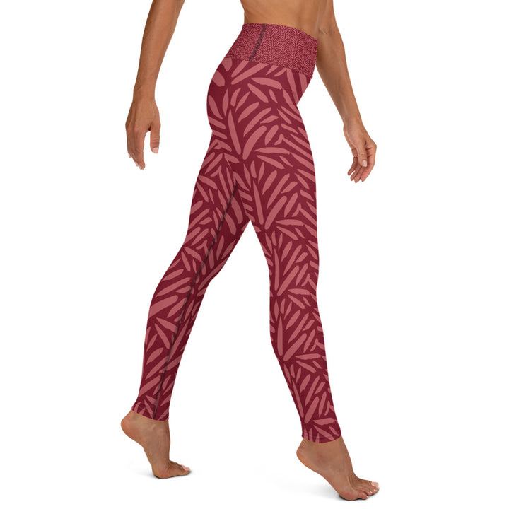 Burgundy Leaf High Waist Leggings