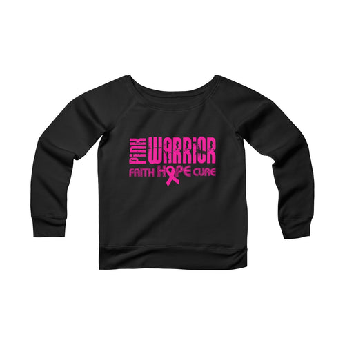 Pink Warrior Women's Breast Cancer Sponge Fleece Wide Neck Sweatshirt