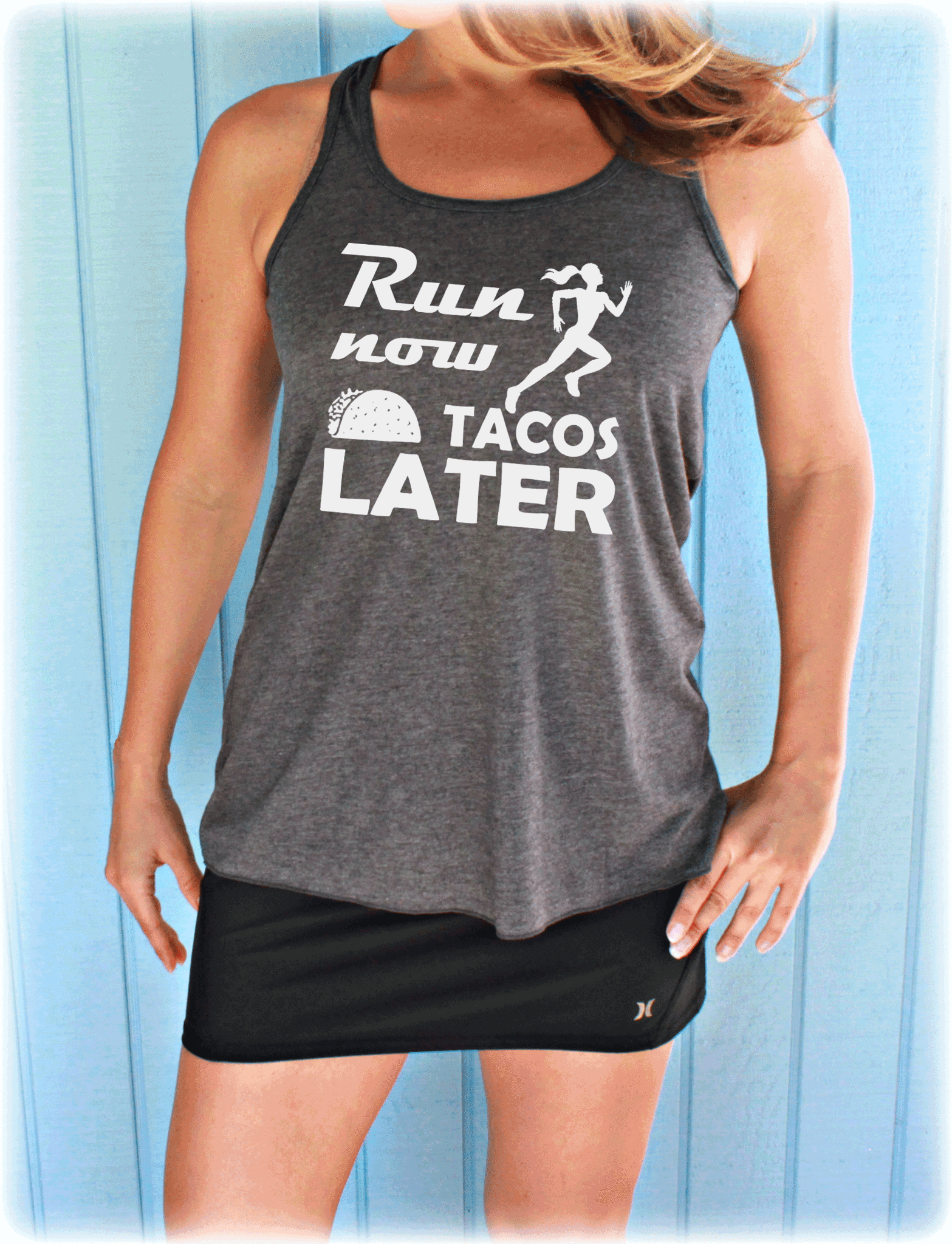 Run Now Tacos Later Womens Flowy Workout Tank Top. Fitness Motivation. Running Tank Top. Gift for Runner.