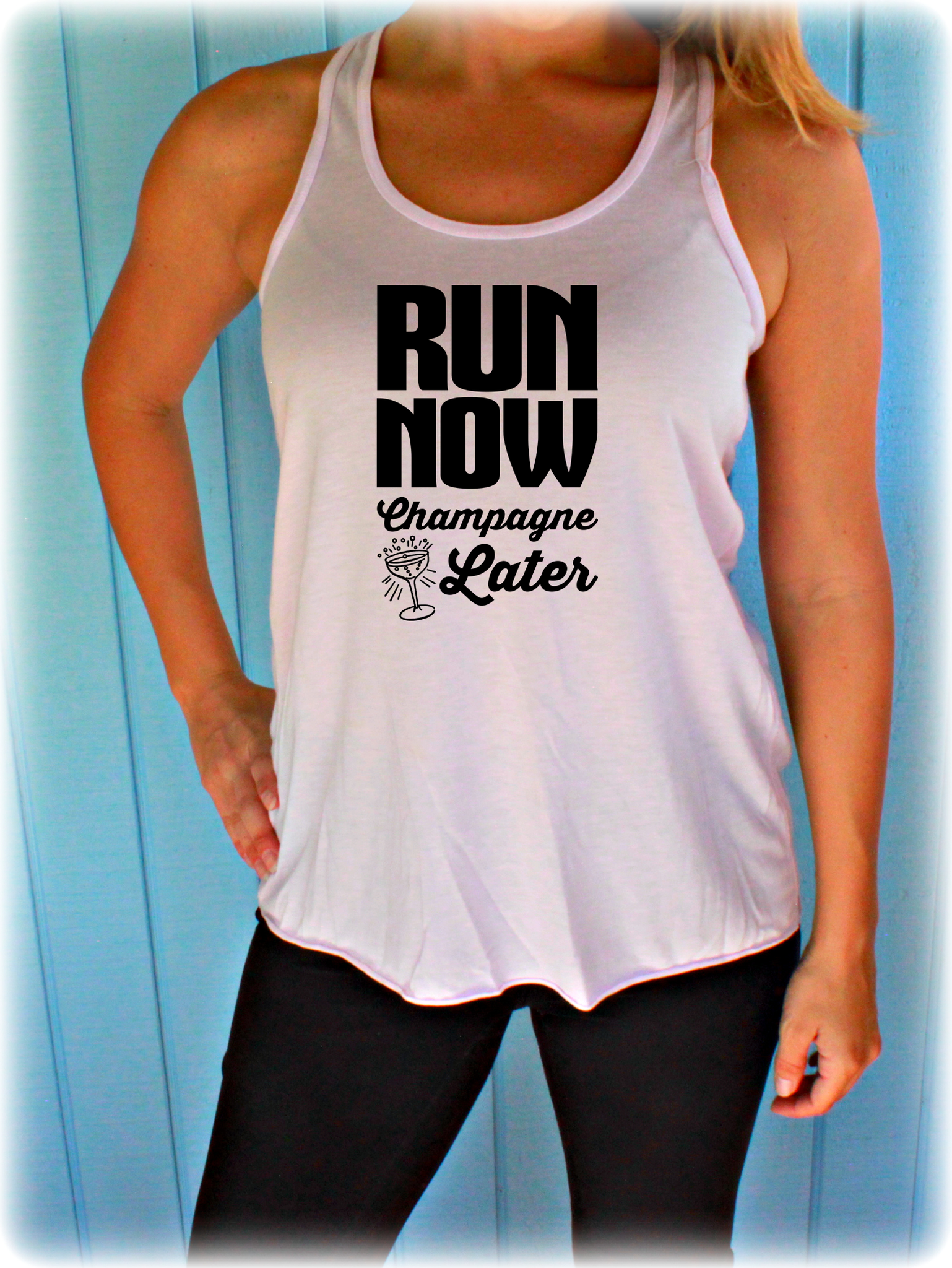 Run Now Champagne Later Flowy Running Tank Top. Women s Fitness Motivation