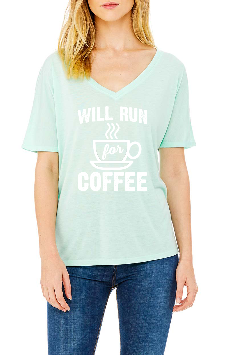 Will Run for Coffee V-Neck Flowy T-Shirt