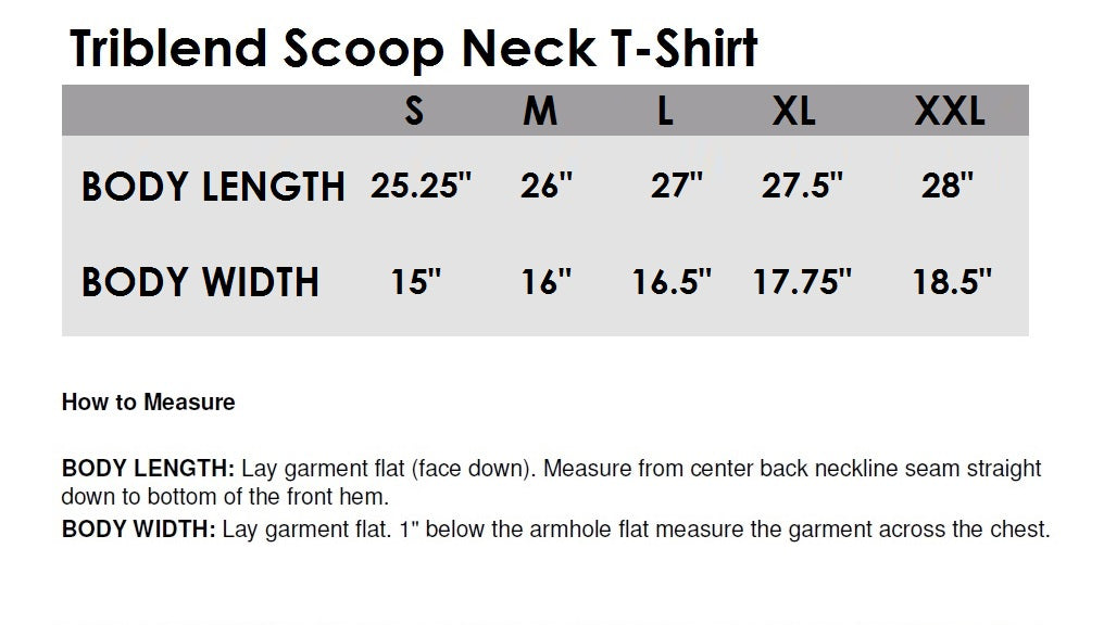 Custom Designed Scoop Neck Triblend T-Shirt. Graphic Crew Neck Tee.