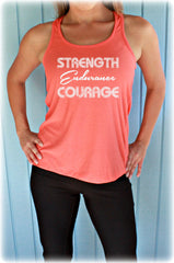 Womens Motivational Workout Tank Top. Fitness Motivation. Strength Endurance Courage. Workout Clothing.